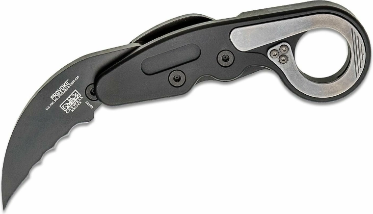 CRKT Provoke Veff Serrations zsebkés karambit 6 cm, fekete, alumínium