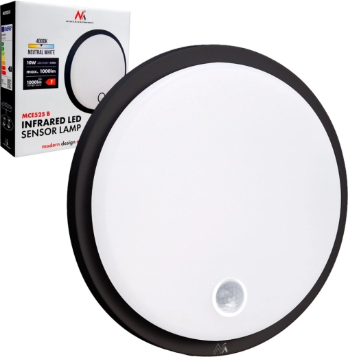 LED falra és mennyezetre szerelhető lámpa PIR érzékelővel, IP65, 10 W, 1000 lm, 4000 K