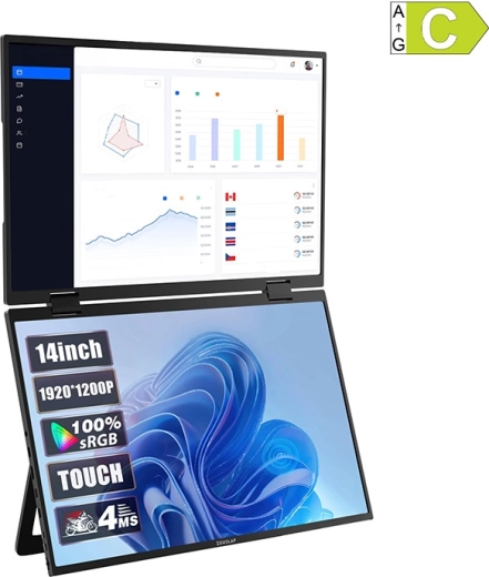 Hordozható, kétkijelzős érintős monitor ZEUSLAP Z14W 2×14" WUXGA IPS