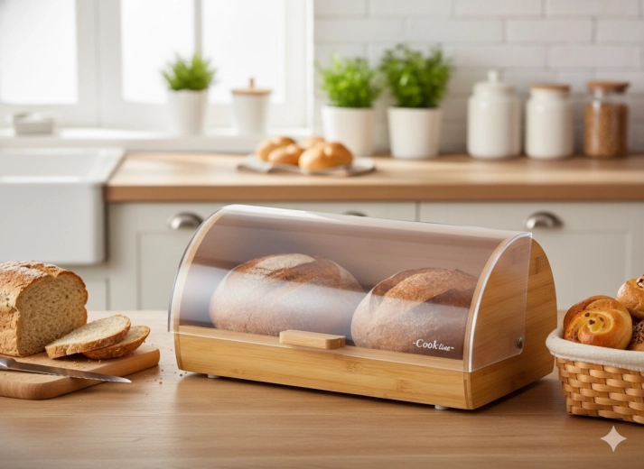 MENTA bambusz kenyértartó átlátszó rolós fedéllel 38 × 28 × 18,5 cm