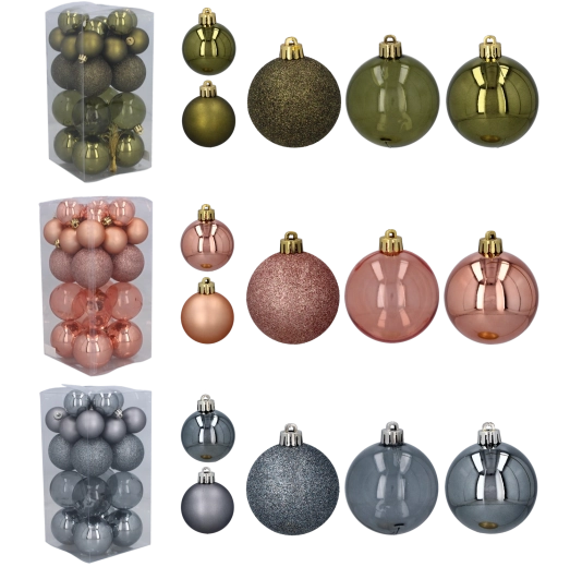 27 darabos karácsonyi dísz készlet olívazöld, réz és grafit színben