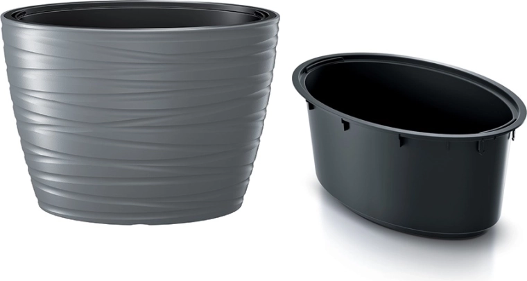Ovális virágláda betéttel MAZE 58,5 cm – szürke kő