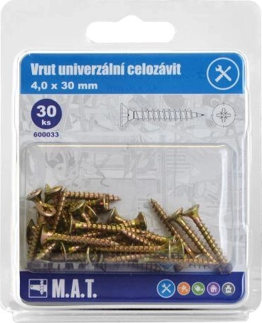 Univerzális facsavarok teljes menettel 4,0 × 30 mm, horganyzott, 30 db
