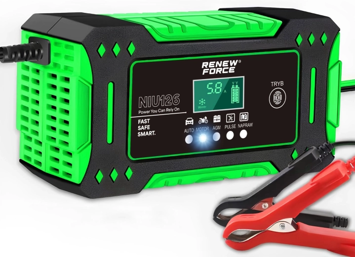 RENEW FORCE 12 V 6 A mikroprocesszoros autóakkumulátor-töltő LCD kijelzővel és javító funkcióval