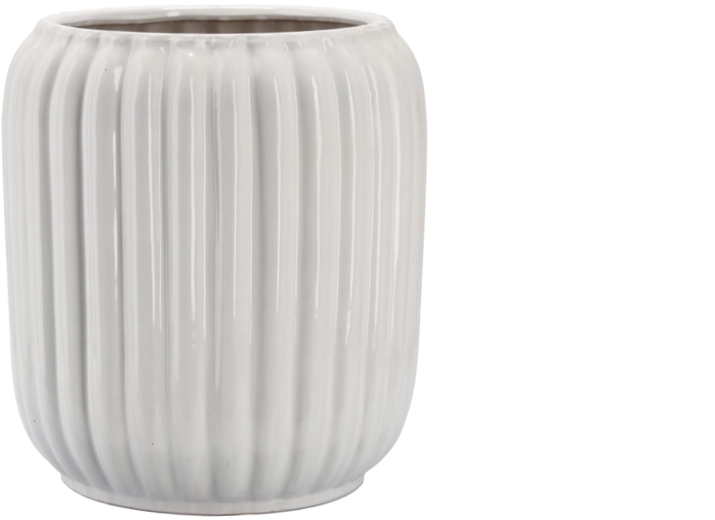 Domborított mintás kerámia kaspó 28 × 28 × 40,5 cm, fehér