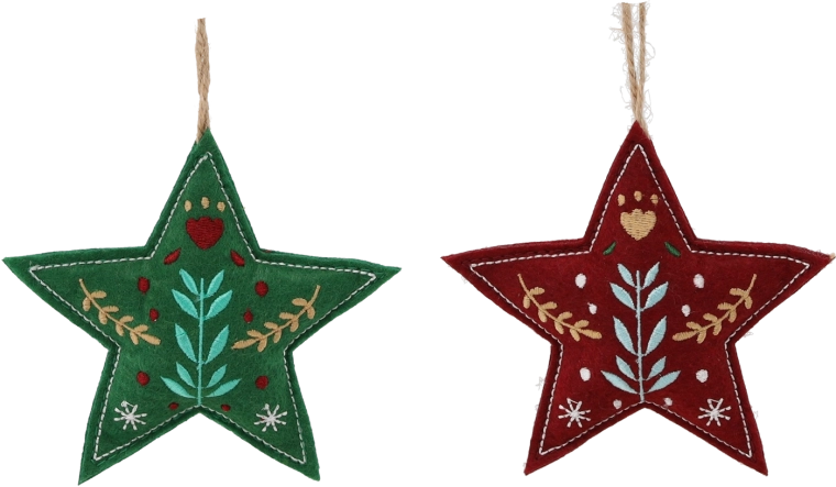 Karácsonyi függő csillag zöld/bordó 10 × 2 × 18 cm