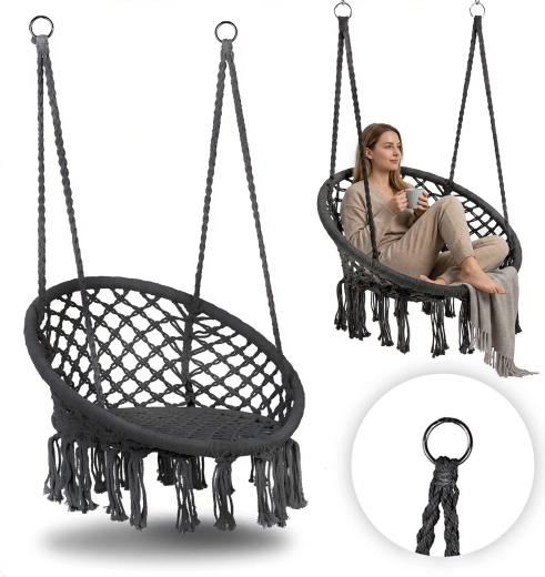 Bohó stílusú függőfotel kertbe, szürke, MultiGarden