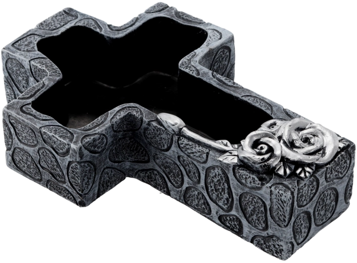 Cement temetői keresztes virágtartó, sötétszürke ezüst részletekkel 28 × 18 × 7,5 cm