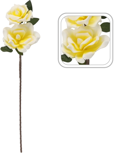 Dekoratív műrózsa 2 virággal, 72 cm, sárga