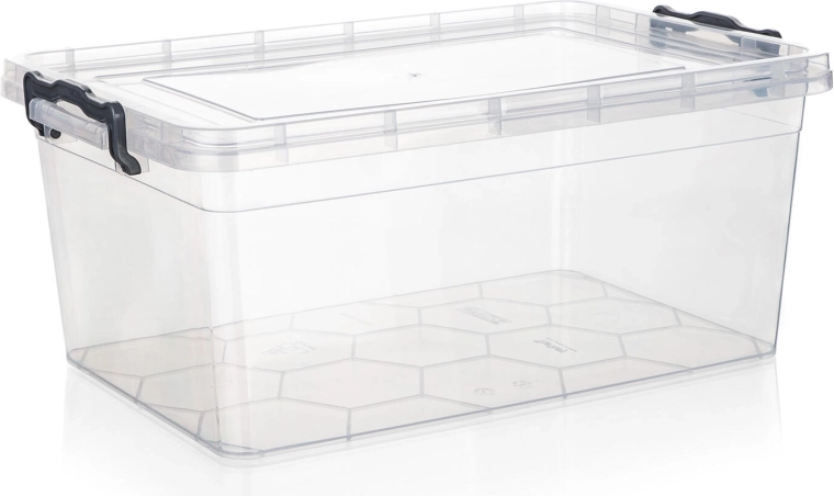 GEMA tárolódoboz 14 l fedéllel és klipszekkel, átlátszó