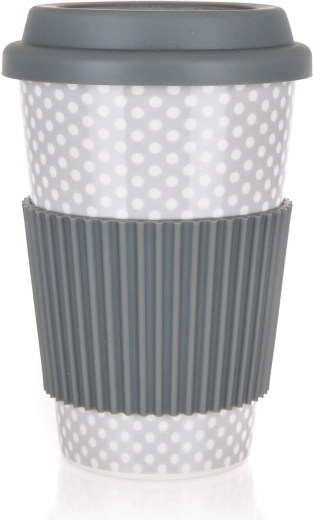 Utazó kerámia bögre fedéllel, 400 ml, szürke