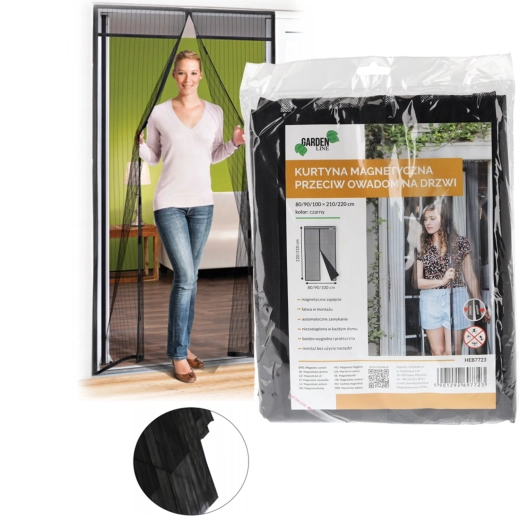 Mágneses rovarháló ajtóra, fekete, 80/90/100 × 200/210 cm