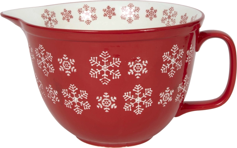 Piros tálka fehér hópelyhekkel