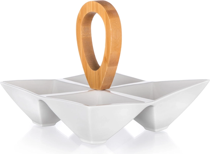 Osztott porcelán szervírozótál bambusz fogantyúval BRILLANTE 21 × 21 × 17,5 cm