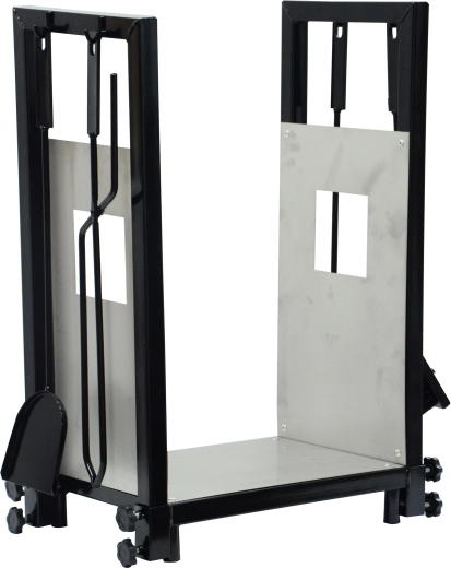 Kandallókosár szerszámokkal, rozsdamentes acél és acél, 4 darabos készlet, 62 cm magasság