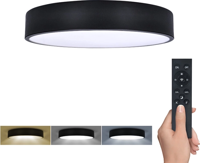 Solight LED mennyezeti és fali lámpatest Lecce távirányítóval, 36 W, 30 cm, fekete