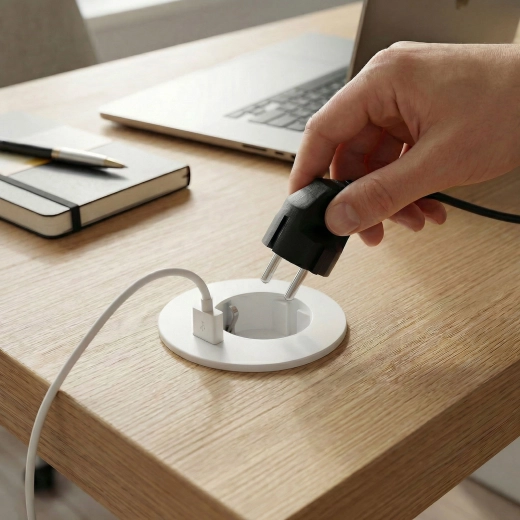 Süllyesztett asztali aljzat USB-porttal, fehér