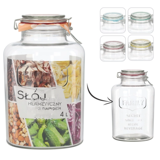 Üveg, hermetikusan zárható edény 4 l FAMILY felirattal