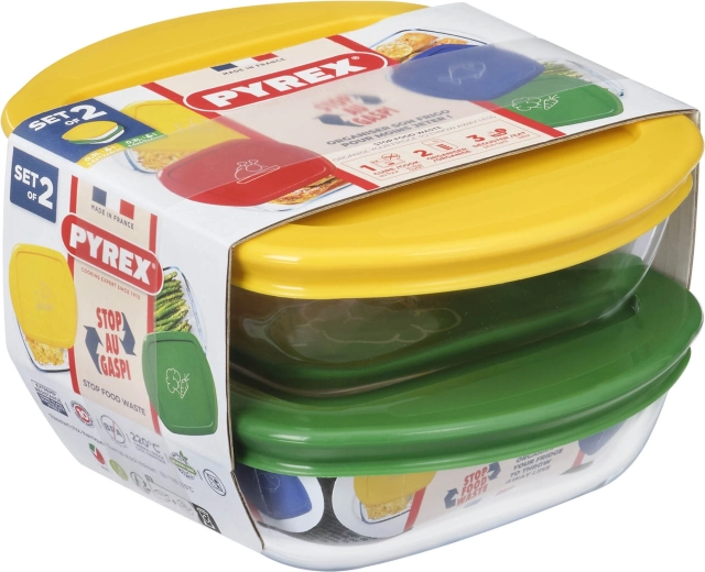 PYREX négyzet alakú dobozok készlete 2 db 0,3 l üveg