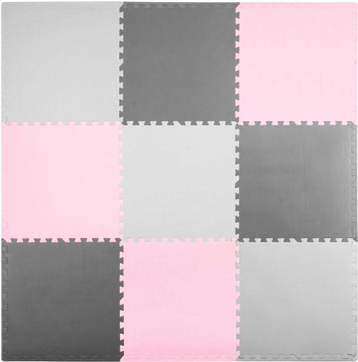 Ricokids habszivacs puzzle játszószőnyeg 180 × 180 cm szürke-rózsaszín (9 darab)