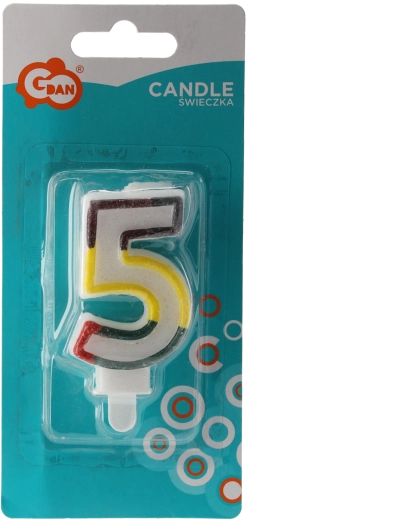 Szülinapi gyertya 5-ös szám csillámmal és talppal