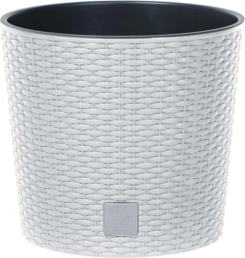 Rattan hatású virágcserép betéttel 20 cm – fehér