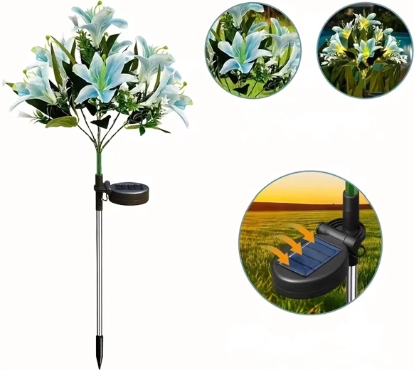 Napelemes kerti lámpa liliom formában, leszúrható