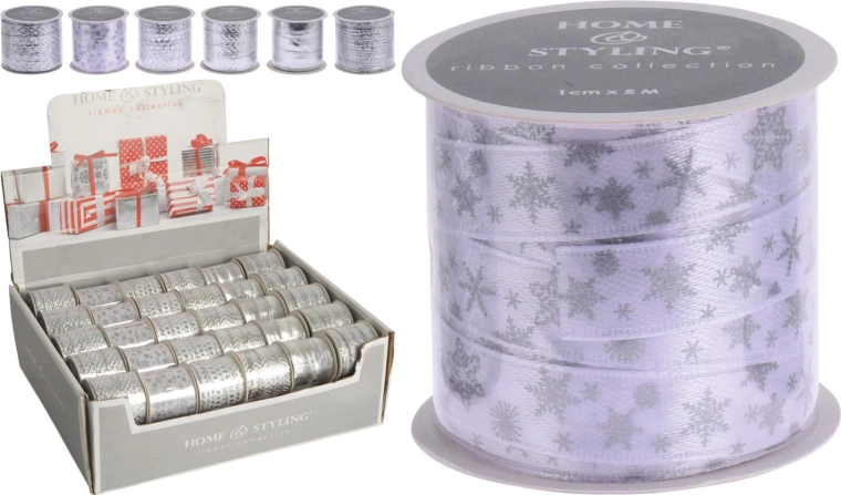 Dekoratív poliészter szalag 5 m × 1 cm ezüst, vegyes