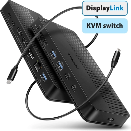 AXAGON USB-C 12 az 1-ben dokkolóállomás KVM-mel és DisplayLinkkel
