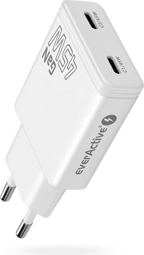 EverActive szupervékony GaN hálózati töltő 45 W, 2× USB-C-vel (SC-465Q)