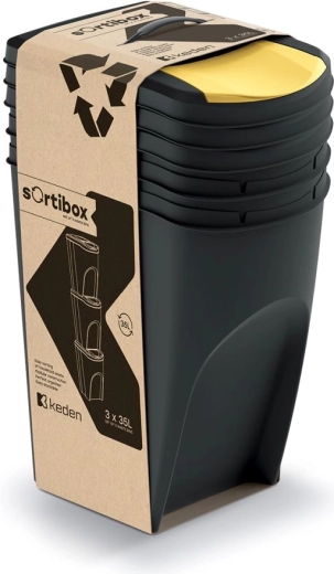3 darabos SORTIBOX szelektív hulladékgyűjtő készlet 3×35 l – újrahasznosított fekete