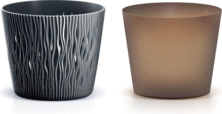 Sandy Round Eco Wood virágtartó, antracit, 12,8 cm