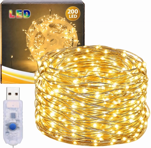 Karácsonyi fényfüzér dróton, 200 LED, 6 m