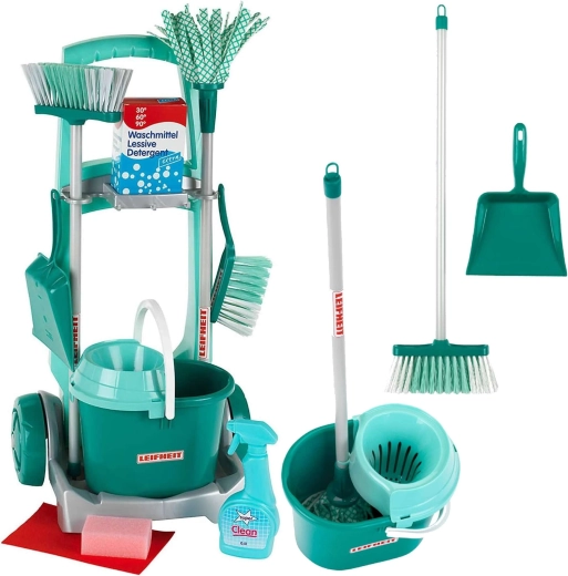 Gyermek takarítókocsi LEIFHEIT felmosóval, seprűvel és kiegészítőkkel KLEIN