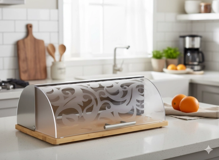 Bambusz kenyértartó akril rolós fedéllel Canella 39 × 28,5 × 15 cm