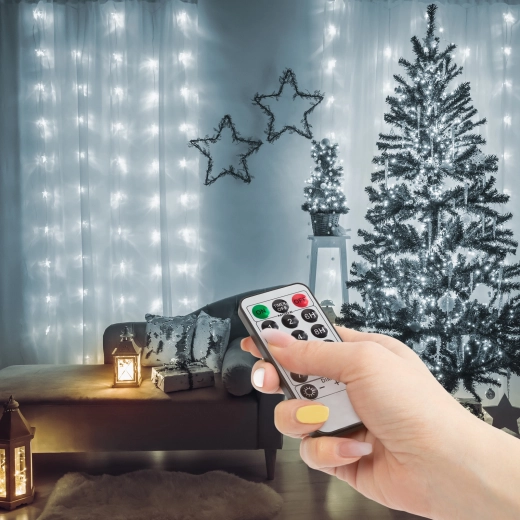 Fényfüggöny 100 hidegfehér micro LED-del, 3 × 1 m, távirányítóval