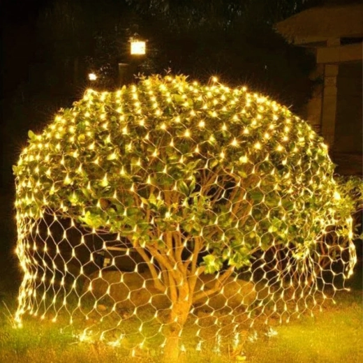 Karácsonyi LED-es fényfüggöny, meleg fehér, 2 × 2 m, 144 LED, 8 világítási mód