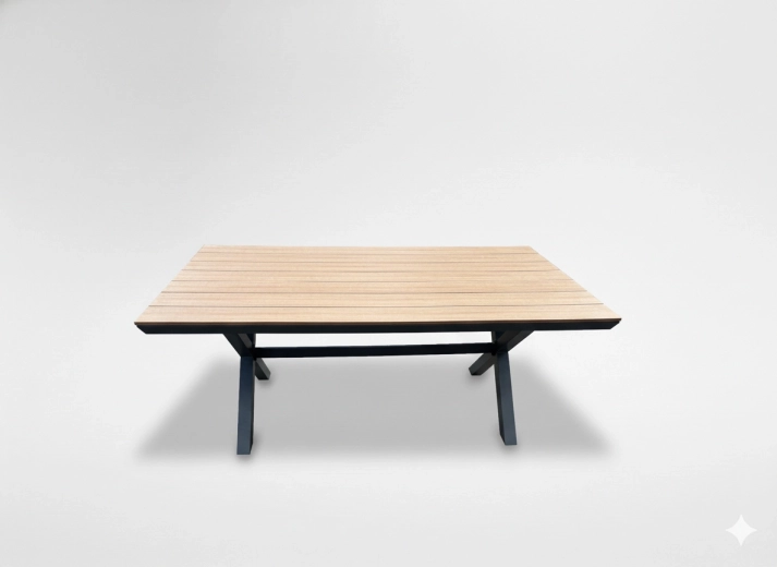 Kerti alumínium asztal polywood asztallappal, 180 × 100 × 75 cm, sötétszürke