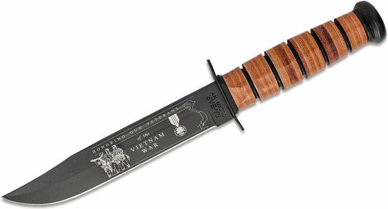 Ka-Bar U.S. Army Vietnam emléki harci kés 17,8 cm, fekete, bőr markolat, bőr tok