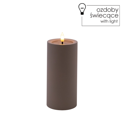 Szürke LED gyertya 7 × 15 cm pislákoló lánggal