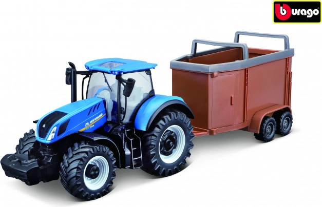 Bburago Farmland traktor New Holland T7.315 HD állatszállító pótkocsival 10 cm