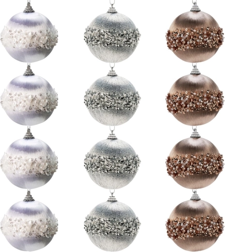 Törhetetlen karácsonyi díszgömb szett fehér, ezüst és pezsgő színekben 8 cm – 12 db