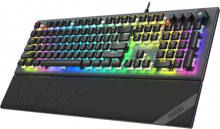 AURORA K-5 gamer billentyűzet RGB háttérvilágítással és piros kapcsolókkal