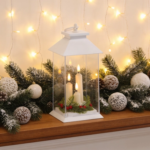 Fehér LED-lámpás dekoráció három gyertyával és időzítővel, 14 × 14 × 27 cm