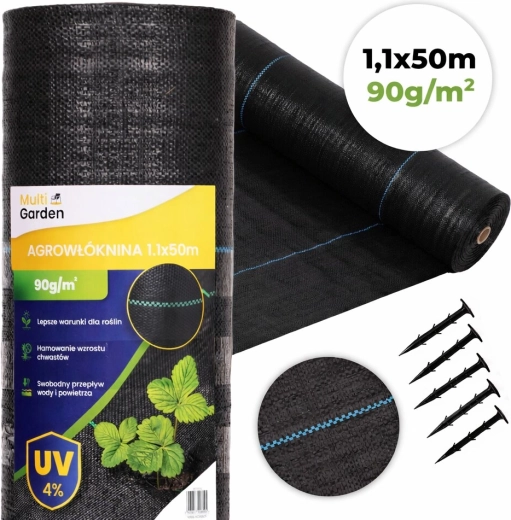 UV-álló gyomfólia 90 g/m², 1,1 × 50 m, leszúró tüskékkel, MultiGarden