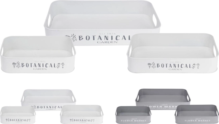 Fém téglalap alakú tálcák kertimotívummal, 3 darabos szett