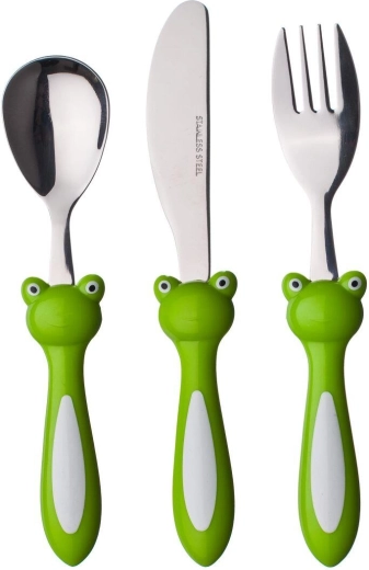 Gyermek evőeszköz FROG, 3 részes készlet műanyag nyéllel