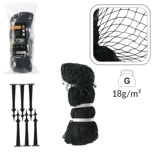 Madárháló 2 × 10 m, 18 g/m² + 6 műanyag rögzítő tüske