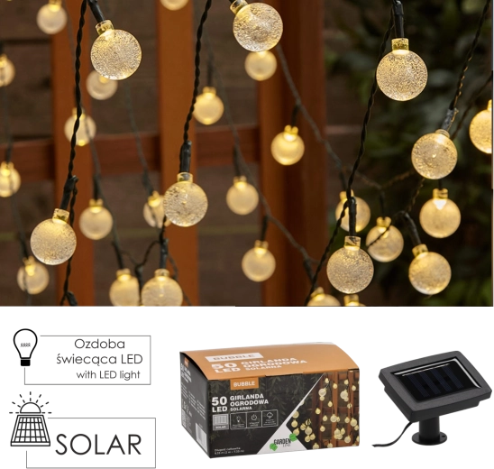 Napelemes kerti fényfüzér Bubble 50 LED meleg fehér 9,35 m