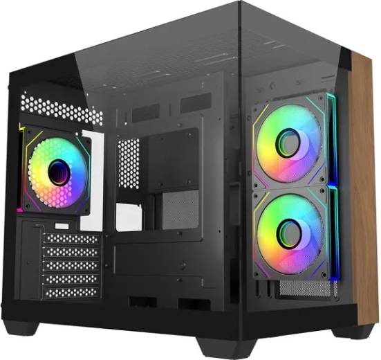 Elite 481 Wood mATX PC ház 270°-os panoráma üveggel